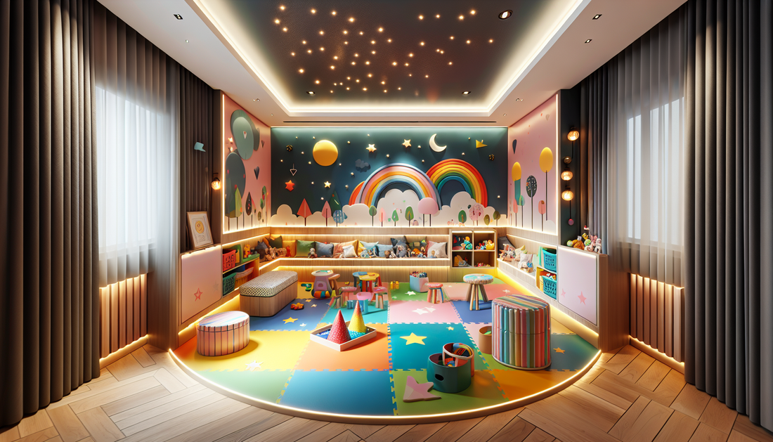 Child-friendly home play space with secure furniture and soft flooring