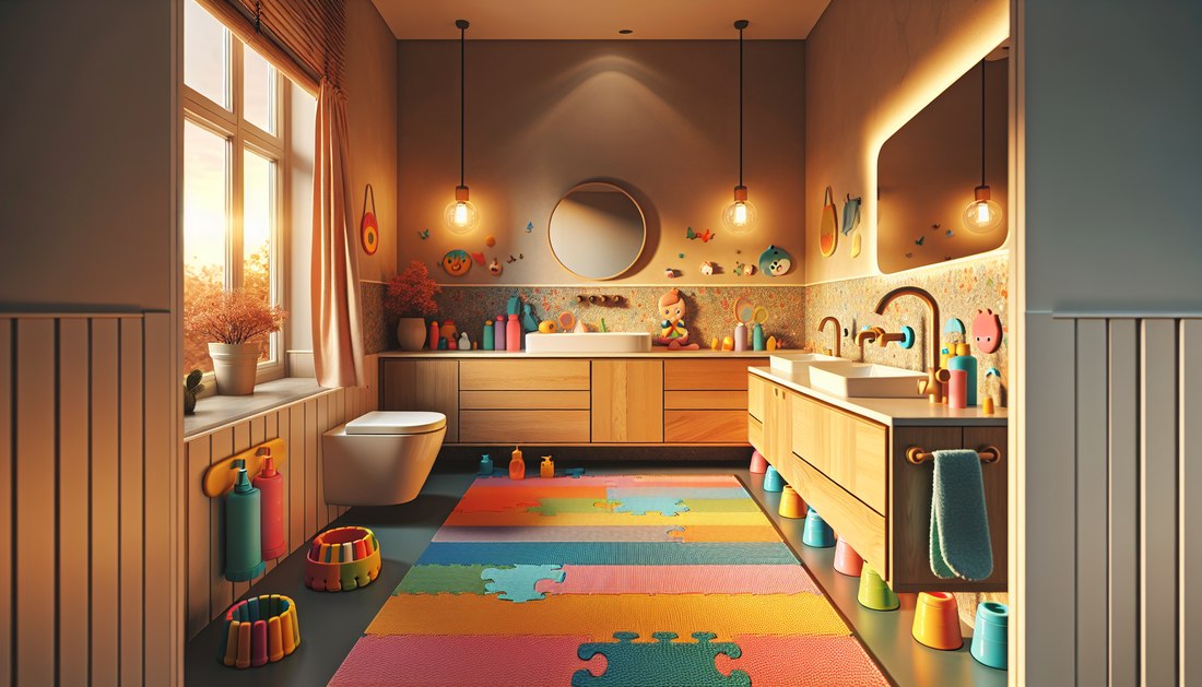 Child-friendly bathroom outfitted with essential safety products