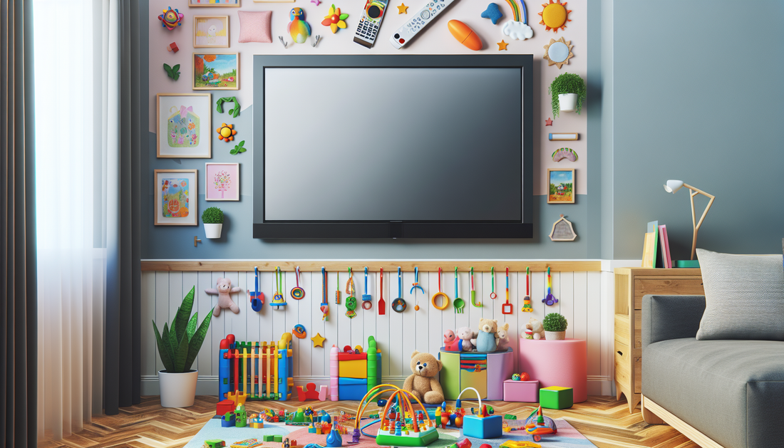 childproofed living room with wall-mounted flat-screen TV