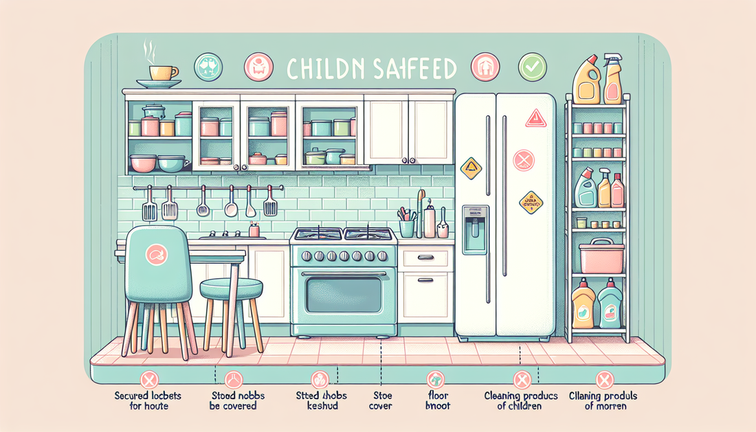 Secure childproofed kitchen with safety devices installed.